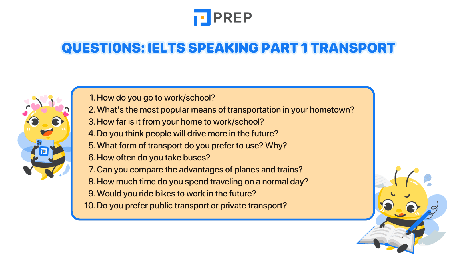 Sample questions IELTS Speaking Part 1 Transport