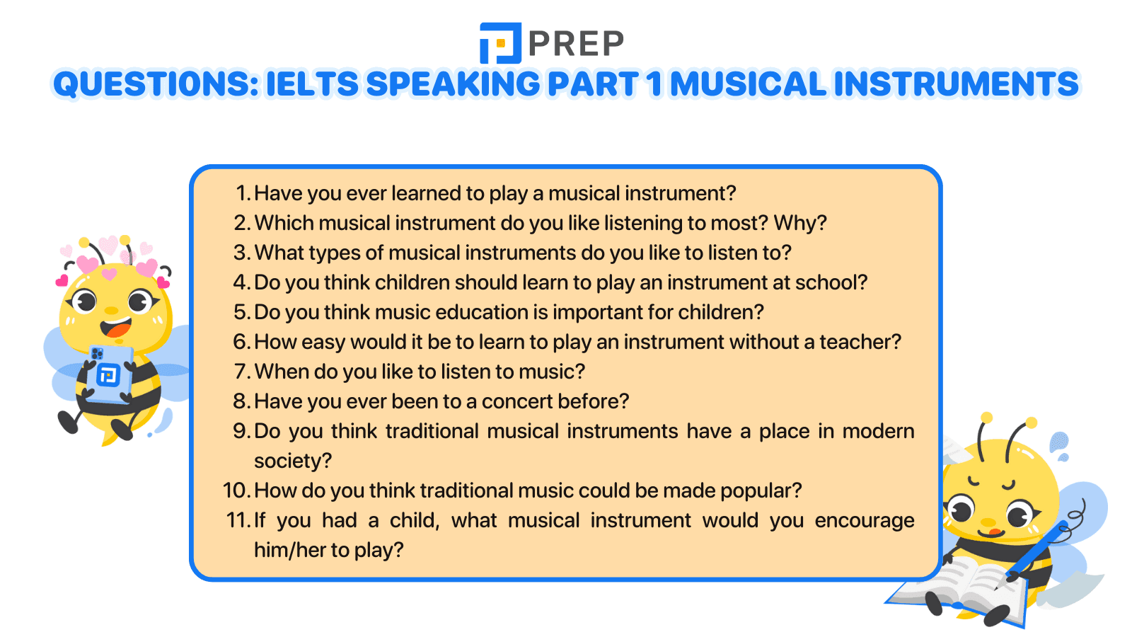 Sample questions IELTS Speaking Part 1 Musical instruments