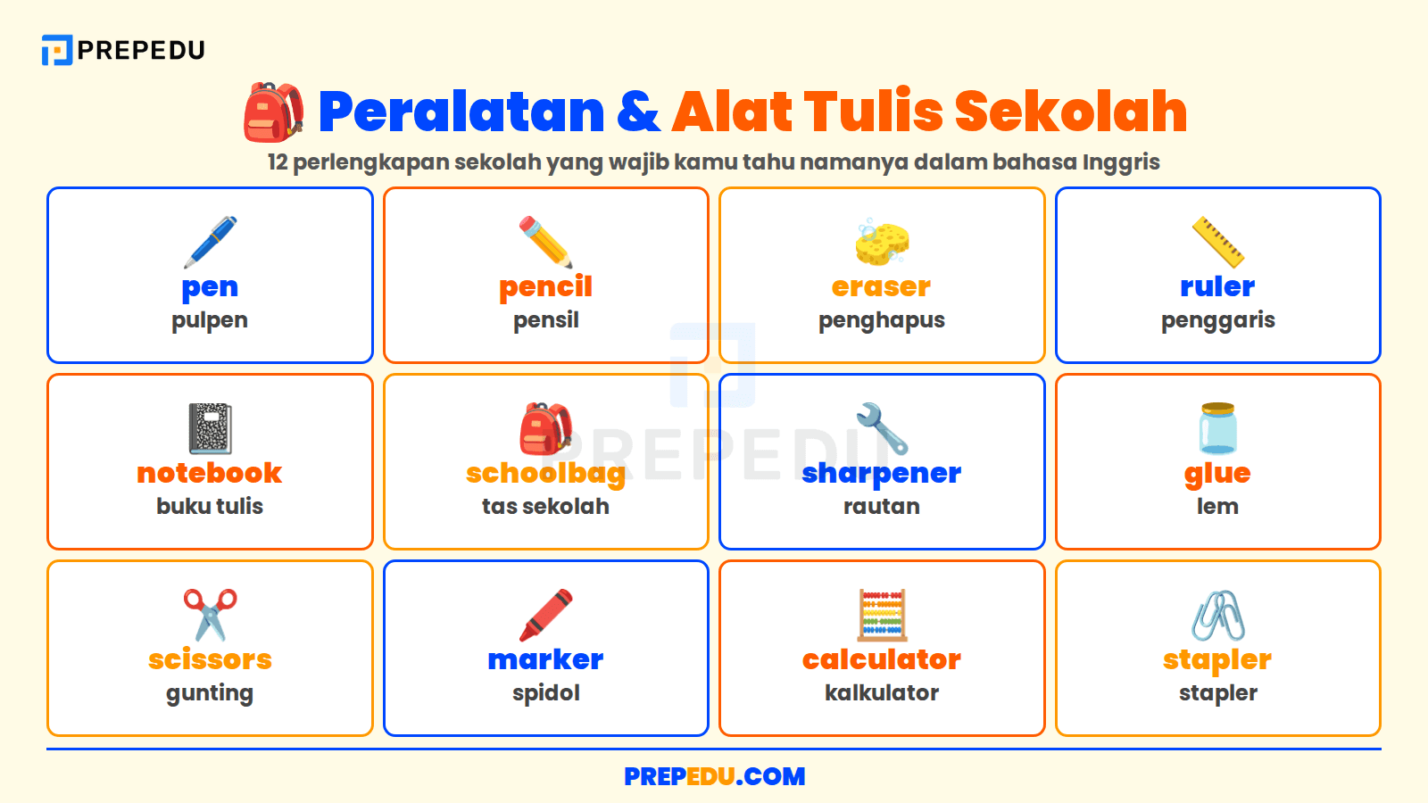 Peralatan dan Alat Tulis Sekolah dalam Bahasa Inggris