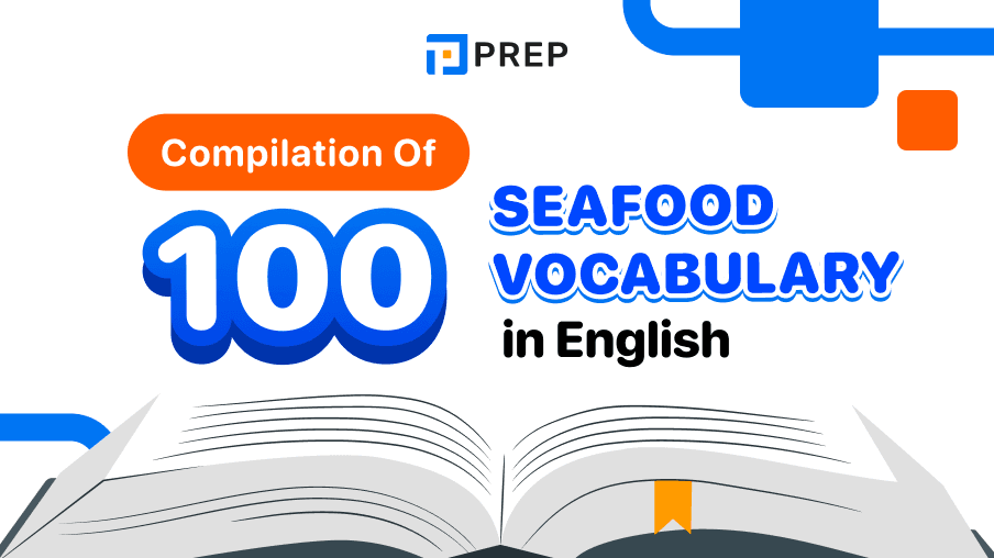 Compilation of 100 seafood vocabulary in English