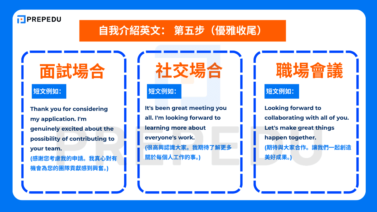自我介紹英文: 第五步(優雅收尾)