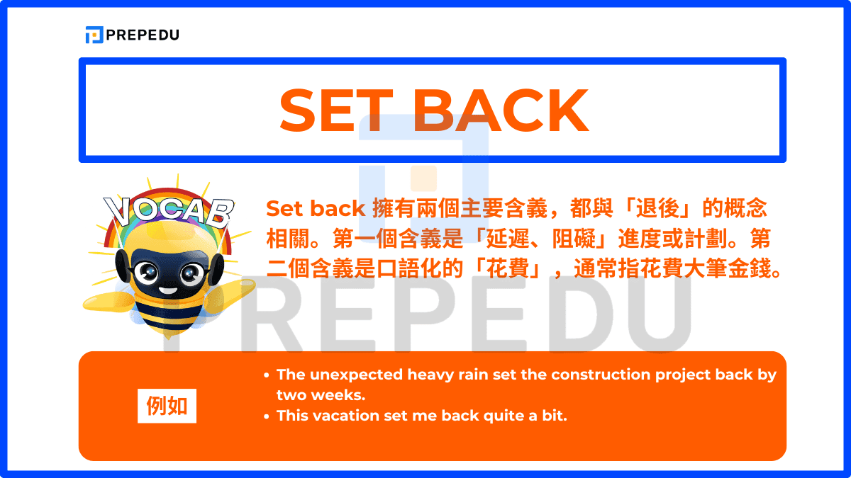 Set back 擁有兩個主要含義,都與「退後」的概念相關