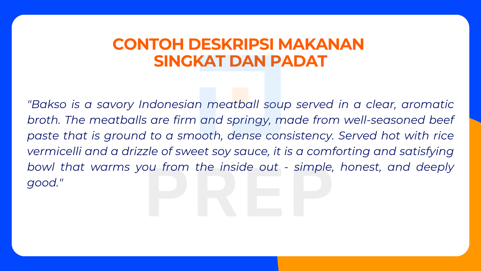 Contoh deskripsi makanan Singkat dan Padat