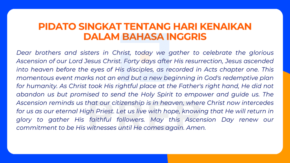 Contoh Pidato Singkat tentang Hari Kenaikan dalam Bahasa Inggris
