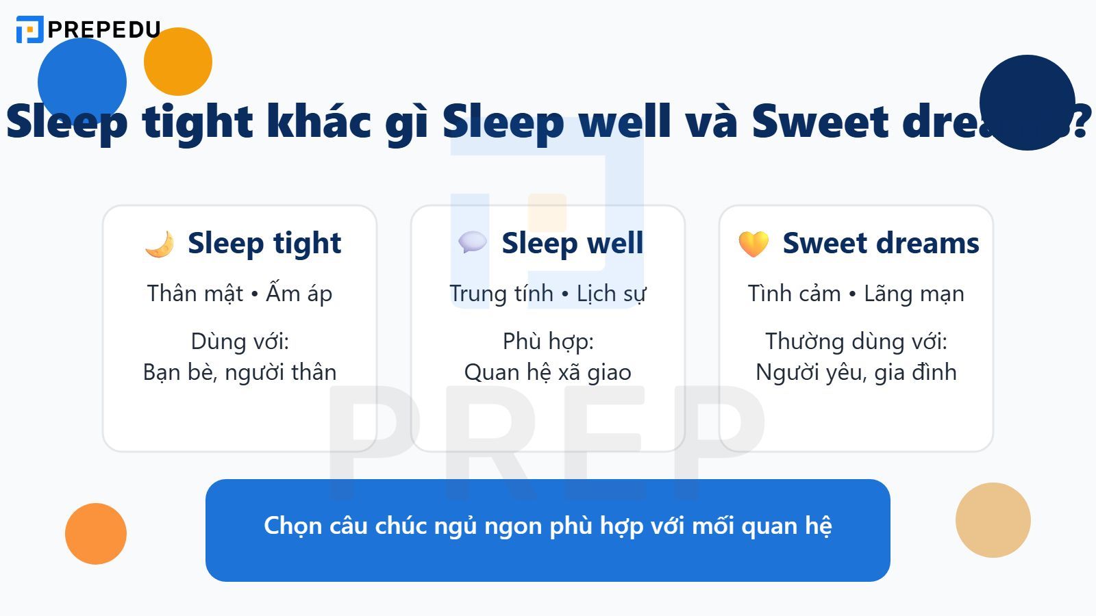 Sleep tight khác gì sleep well và sweet dreams?