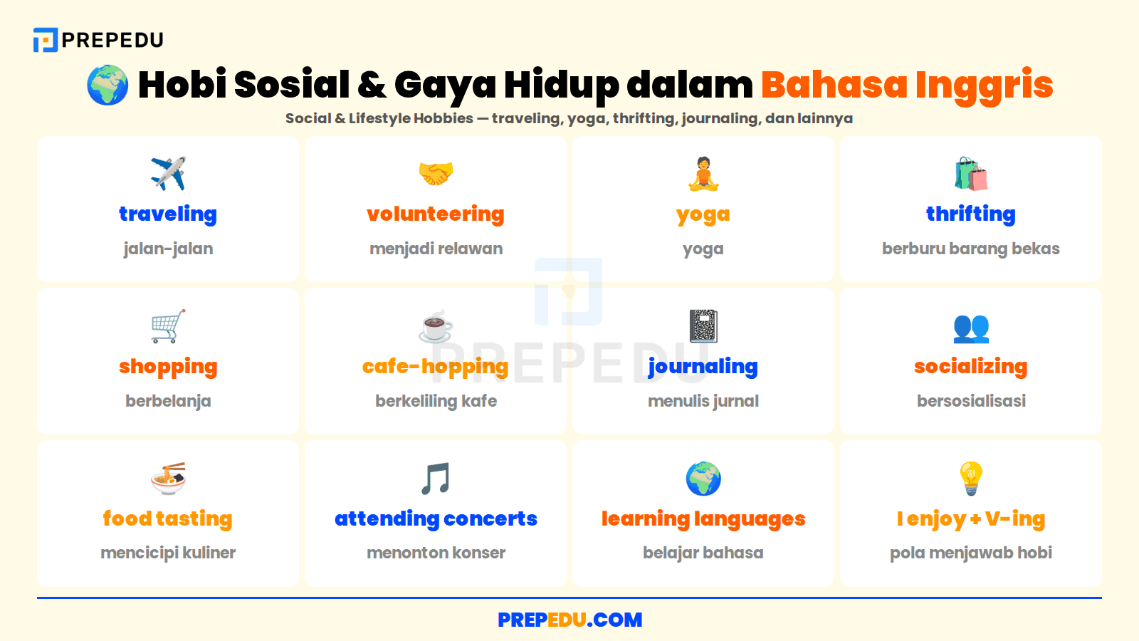 Sebelas kosakata hobi sosial dan gaya hidup dalam bahasa Inggris