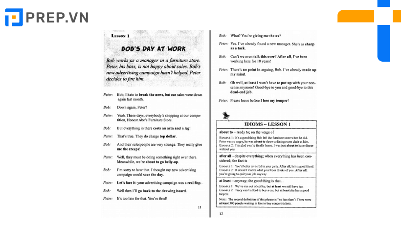Các đoạn hội thoại và Idioms trong sách Speak English like An American