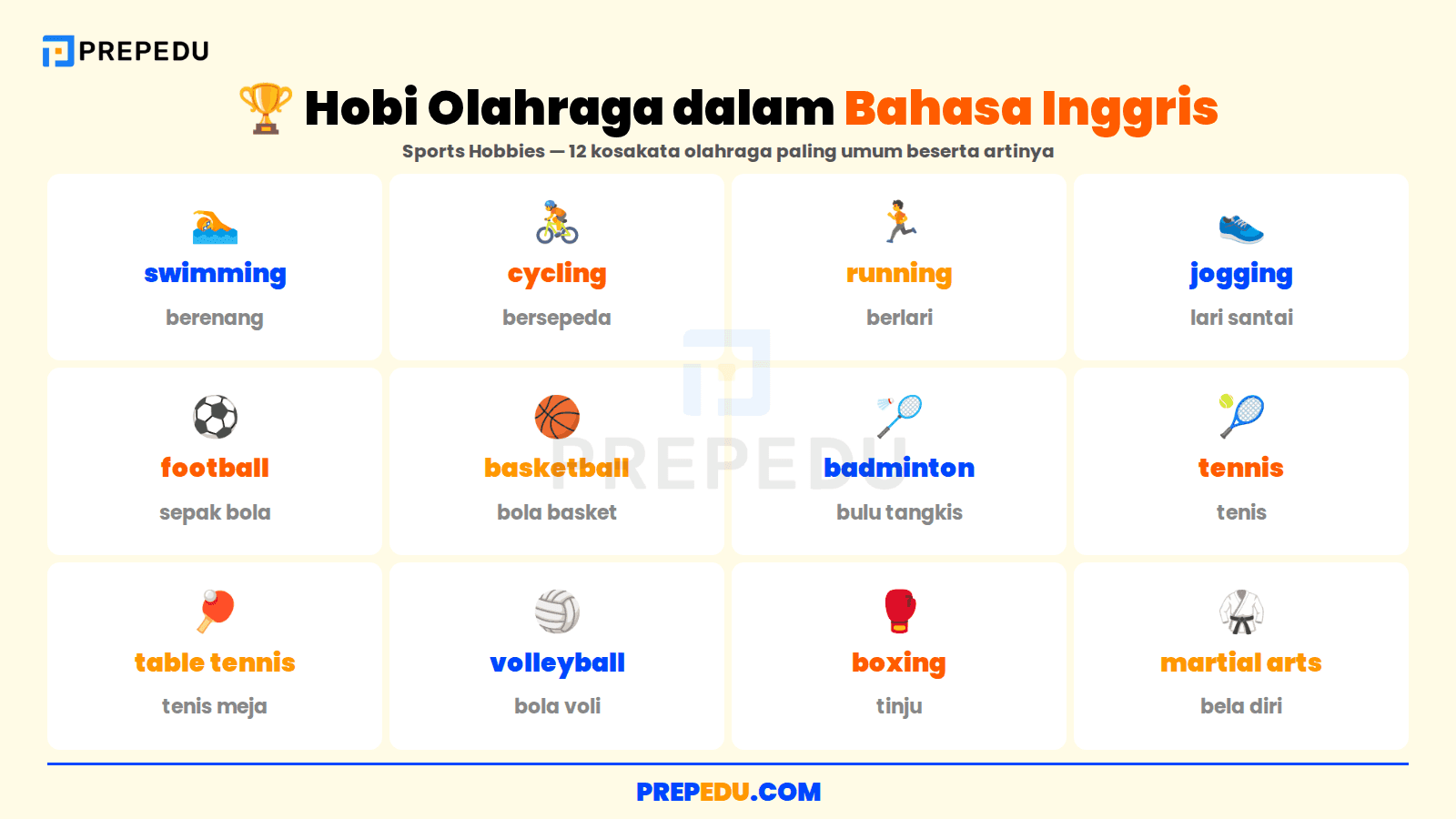 Dua belas kosakata hobi olahraga dalam bahasa Inggris