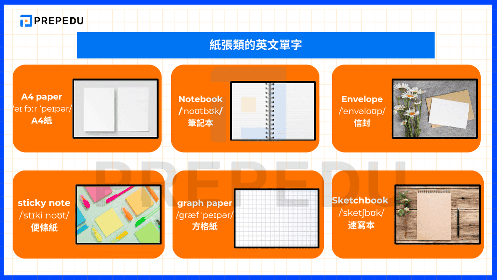 紙張類的英文單字