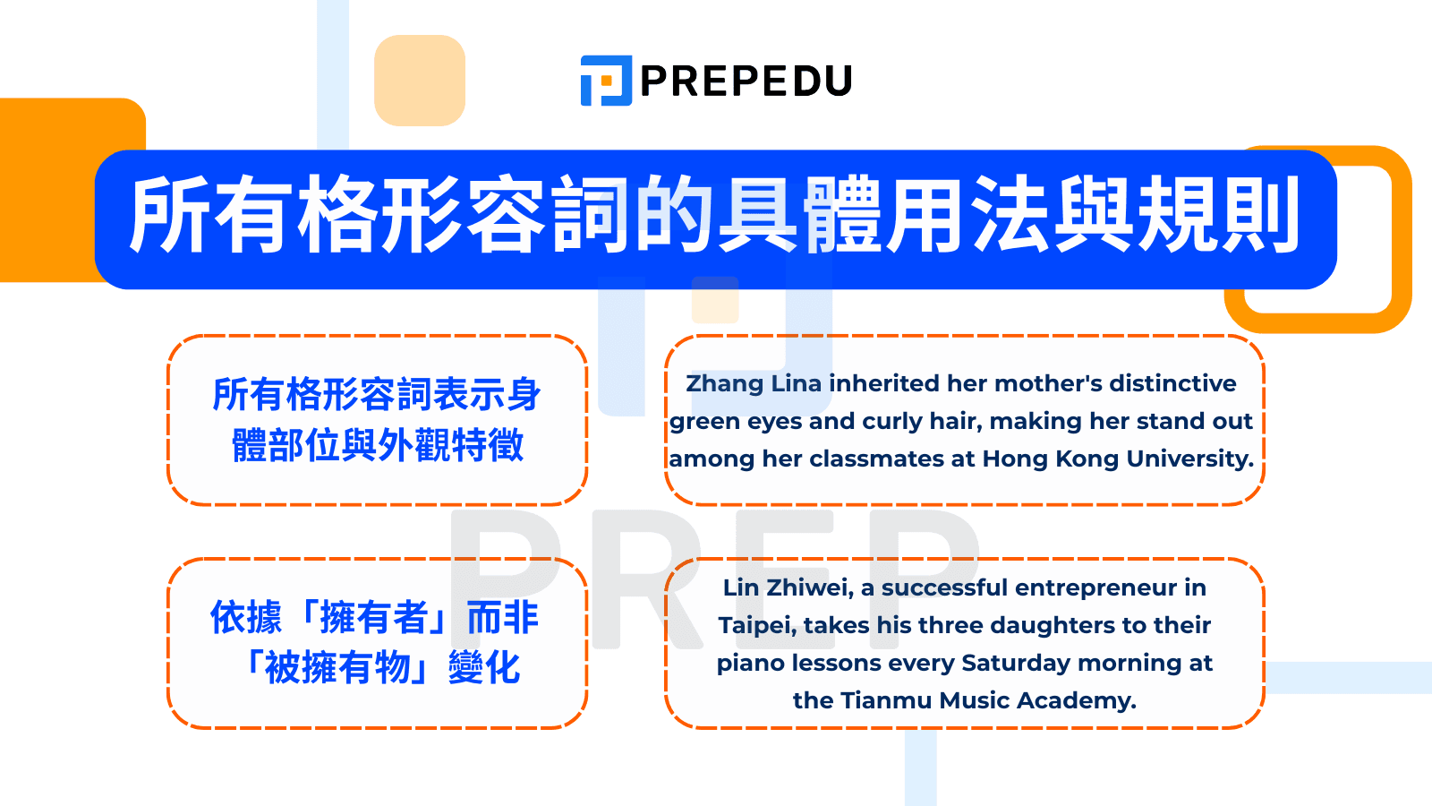 所有格形容詞表示身體部位與外觀特徵