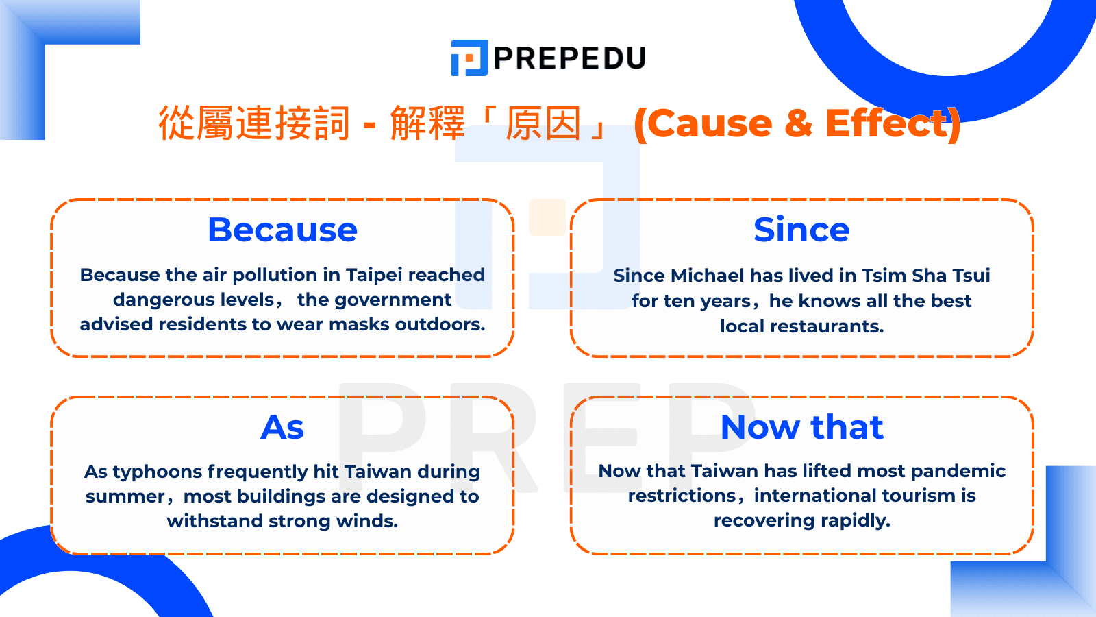 從屬連接詞 - 解釋「原因」 (Cause & Effect)