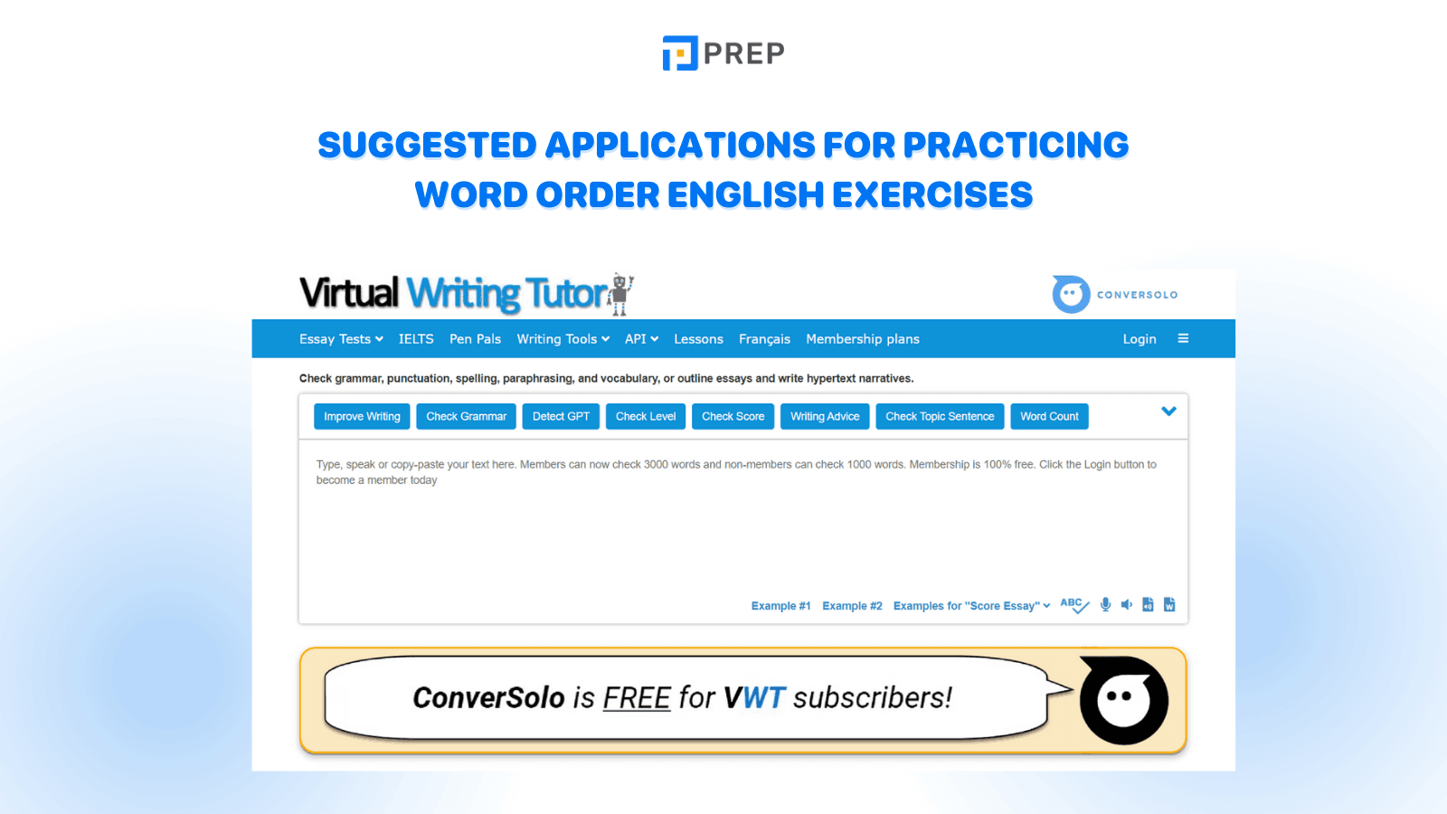 Suggested applications for practicing word order English exercises