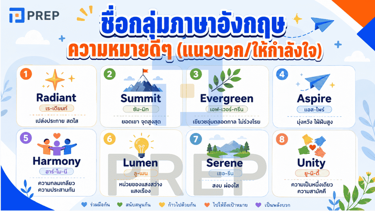 ชื่อกลุ่มภาษาอังกฤษ ความหมายดีๆ
