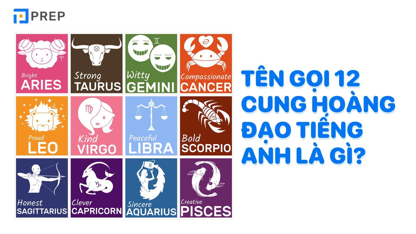 Tên gọi 12 cung hoàng đao tiếng Anh