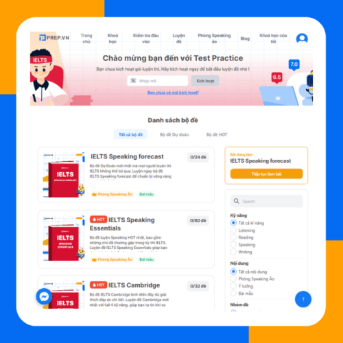 Phòng luyện đề Test Practice của PREP
