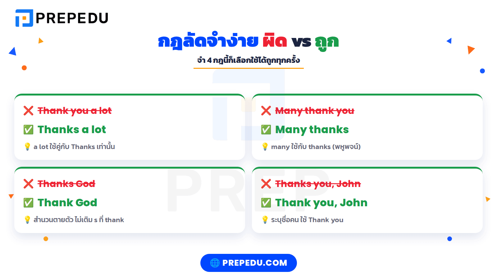 ข้อผิดพลาดที่พบบ่อยเมื่อใช้ Thanks กับ Thank you