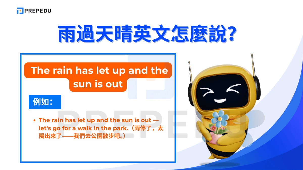 The rain has let up and the sun is out 是一個口語化的日常表達
