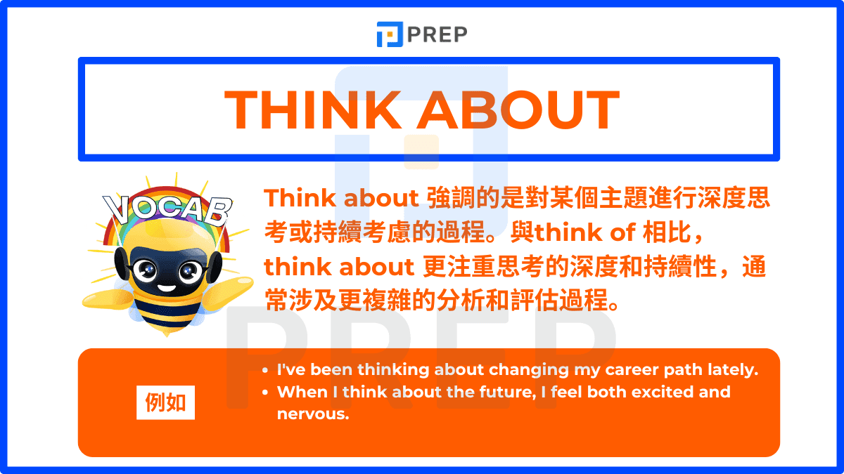 Think about 強調的是對某個主題進行深度思考或持續考慮的過程。