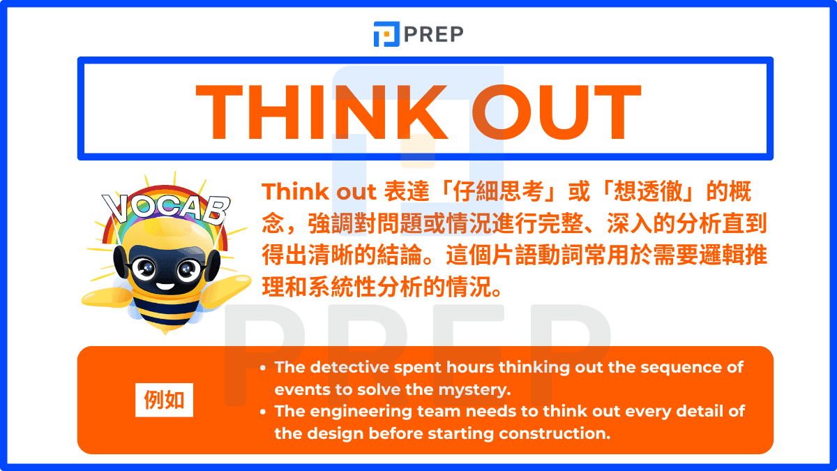 Think out 表達「仔細思考」或「想透徹」的概念