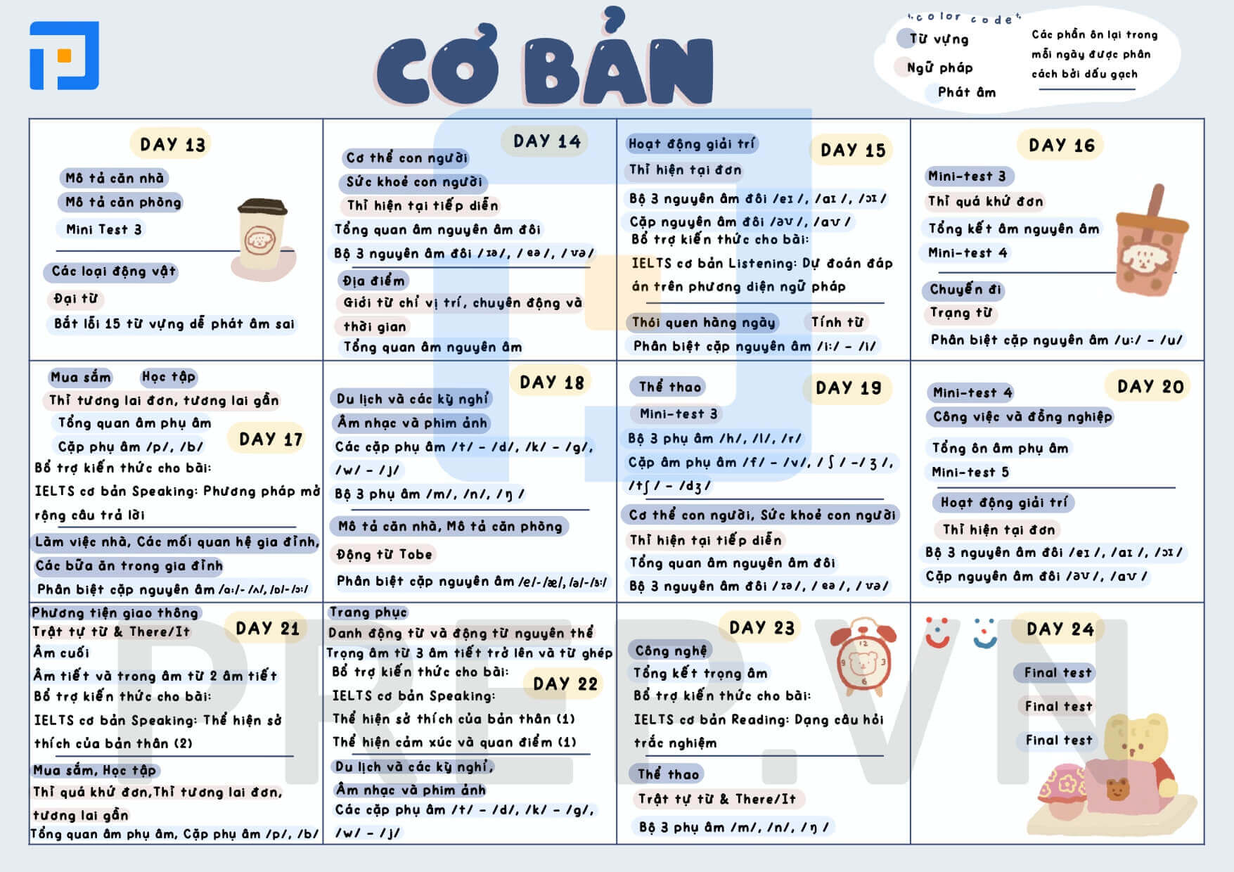 Study Plan - thời gian biểu học tiếng Anh cho người mất gốc trong 102 ngày
