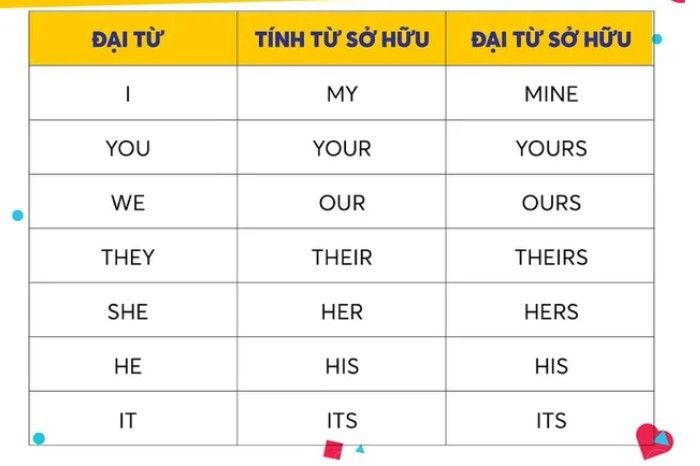 Tính từ và đại từ sở hữu trong tiếng Anh