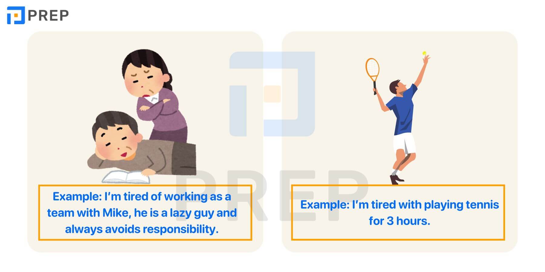 Tired đi với giới từ gì? Danh sách giới từ đi với Tired