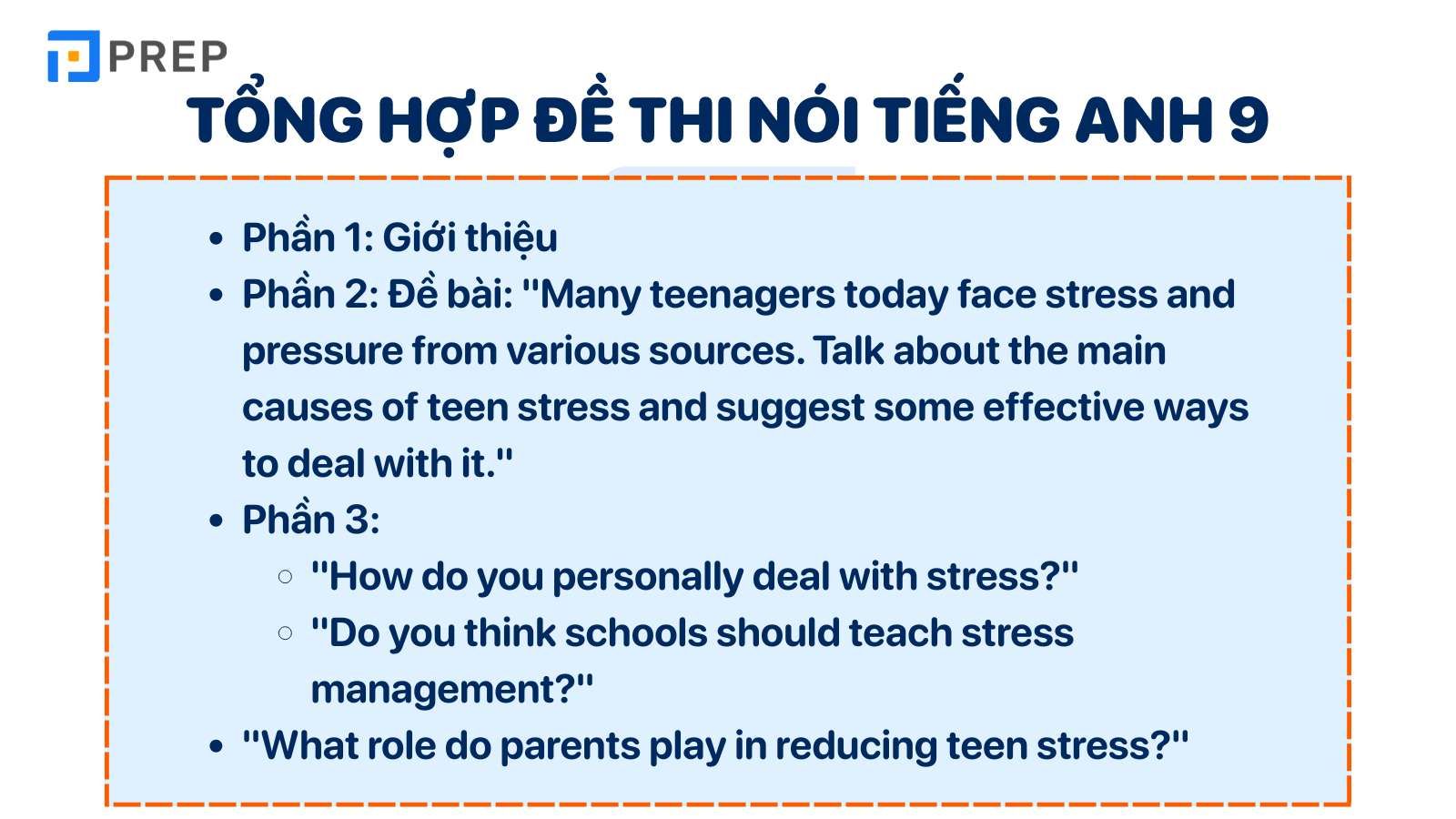 Đề Thi Nói Tiếng Anh Lớp 9 Mẫu
