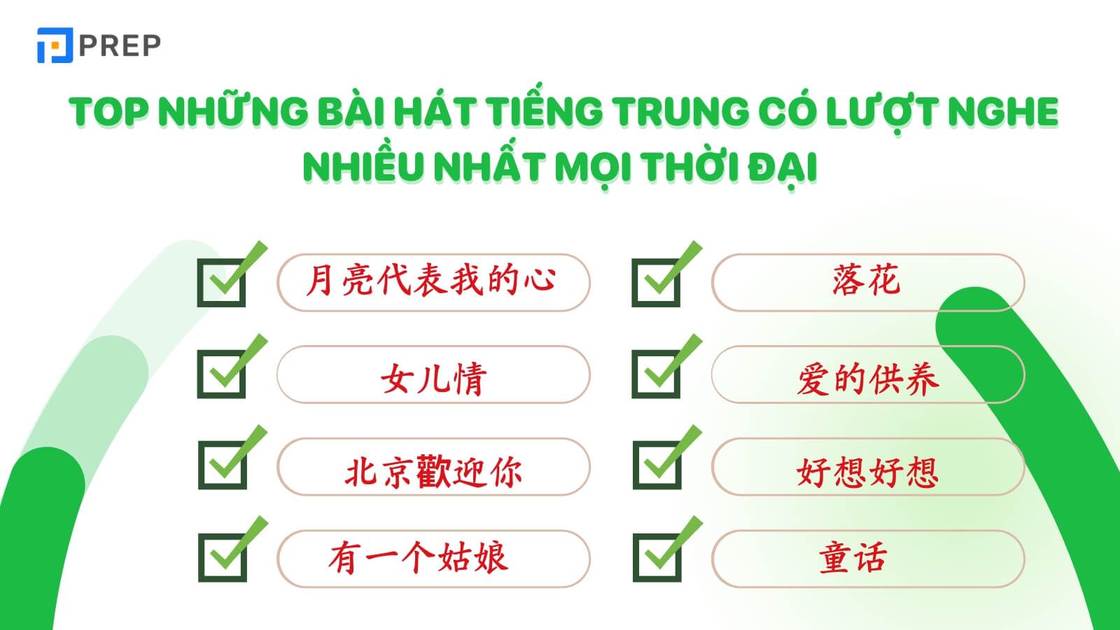 những bài hát tiếng Trung có lượt nghe nhiều nhất 