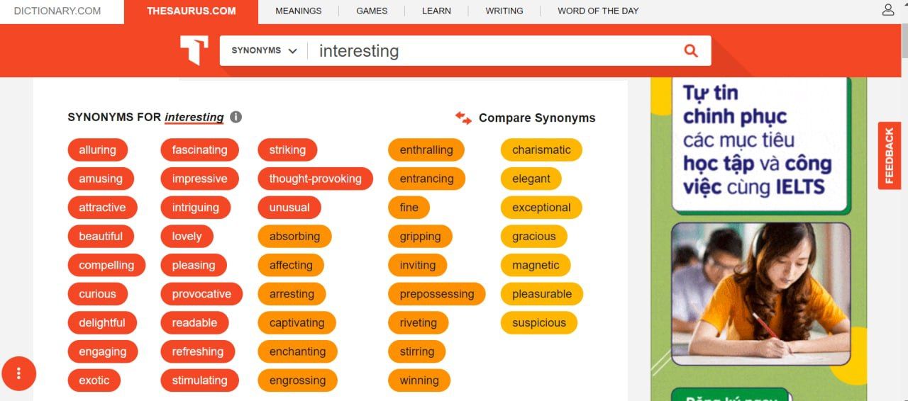 Tra cứu từ đồng nghĩa thông qua Thesaurus 