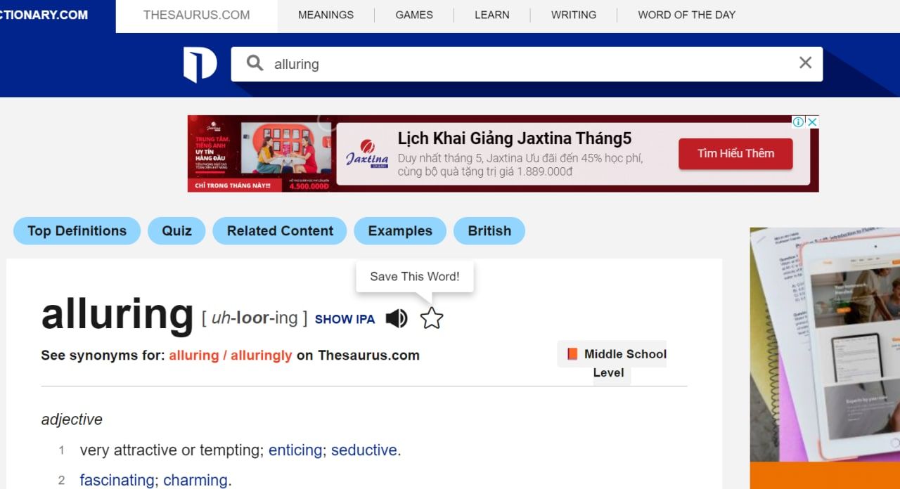 Tra cứu từ đồng nghĩa thông qua Thesaurus 