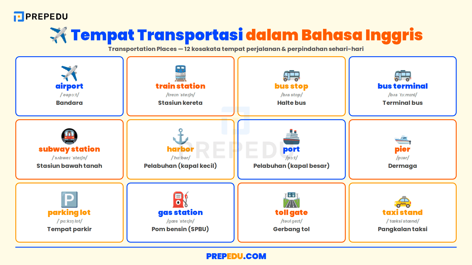 12 kosakata tempat transportasi dalam bahasa Inggris