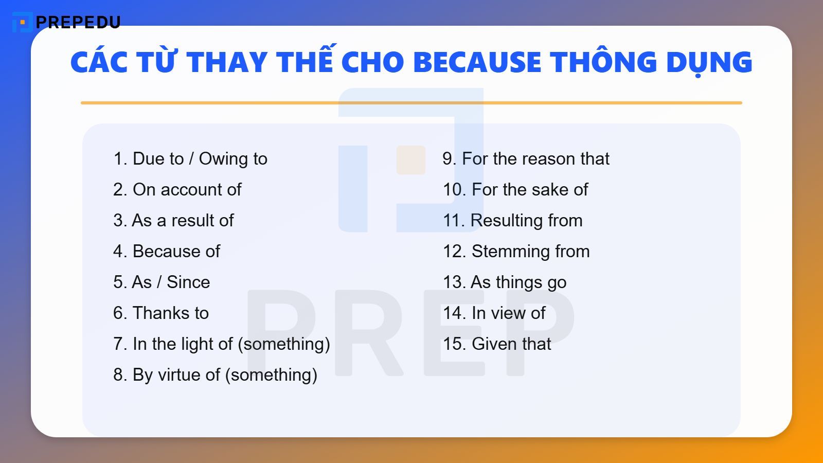 Từ thay thế cho Because thông dụng nhất