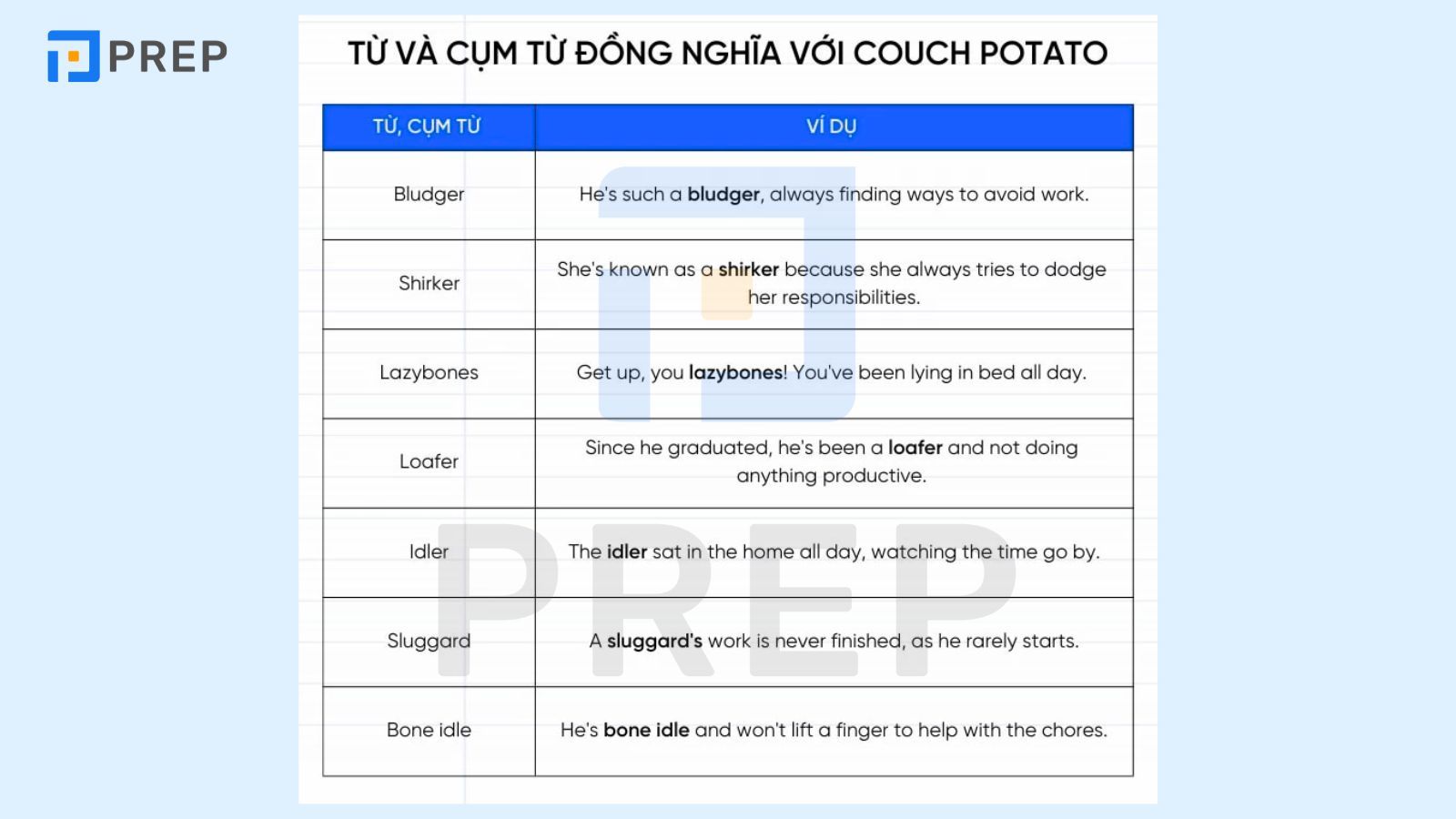 Từ và cụm từ đồng nghĩa với Couch potato