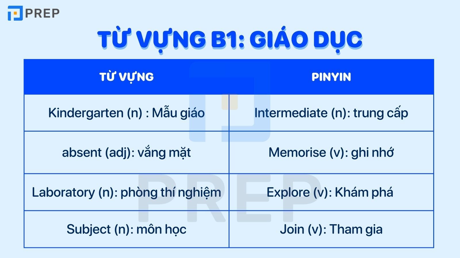 Từ vựng B1 chủ đề giải giáo dục