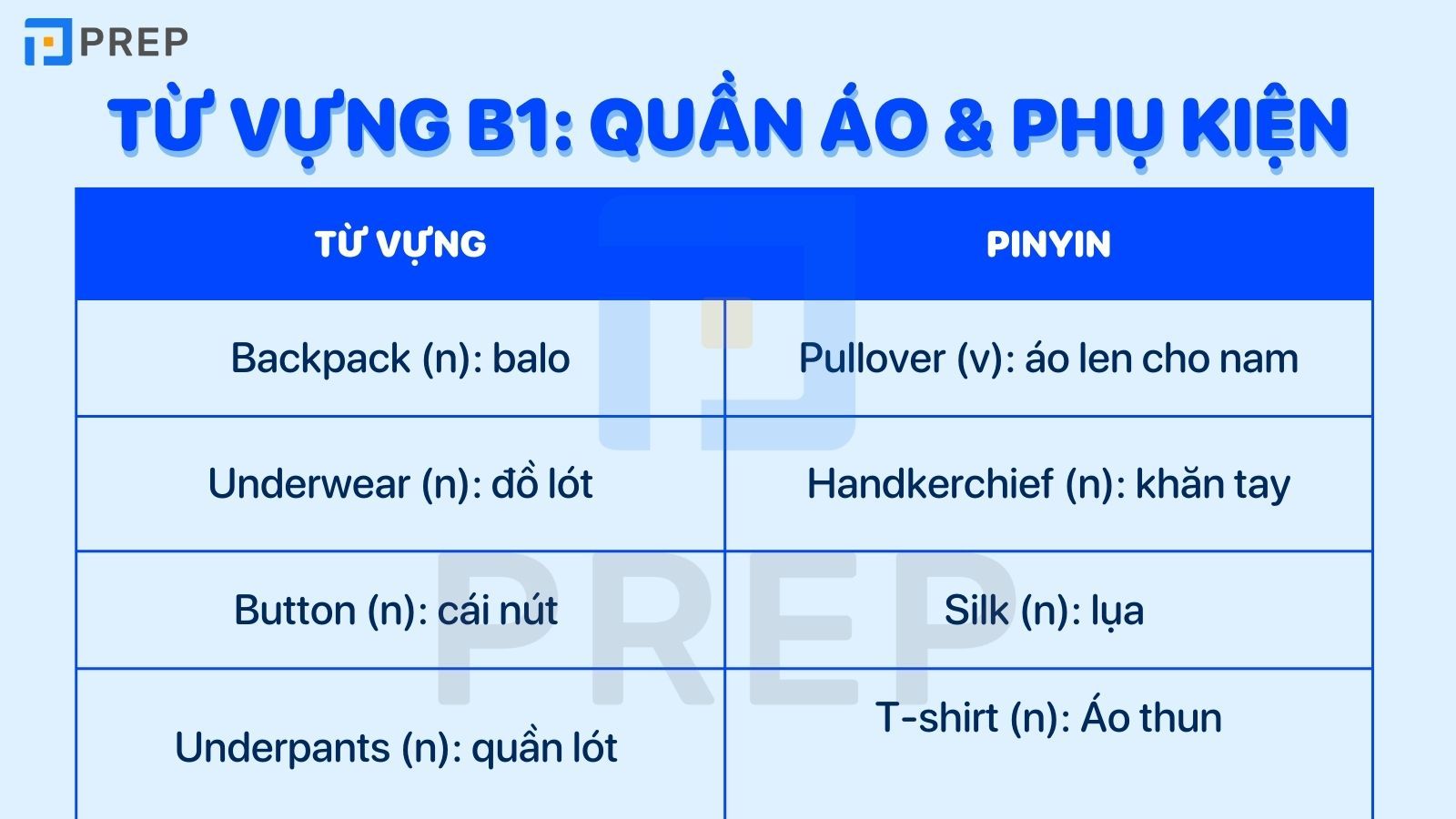 Từ vựng B1 chủ đề quần áo và phụ kiện