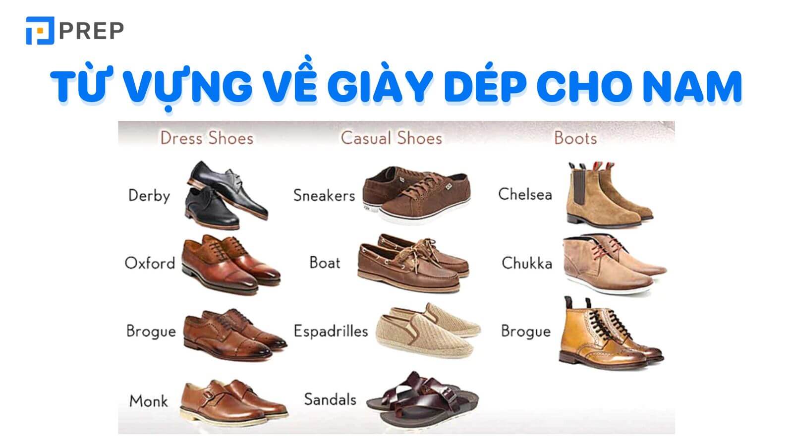 Từ vựng tiếng Anh về giày dép cho nam