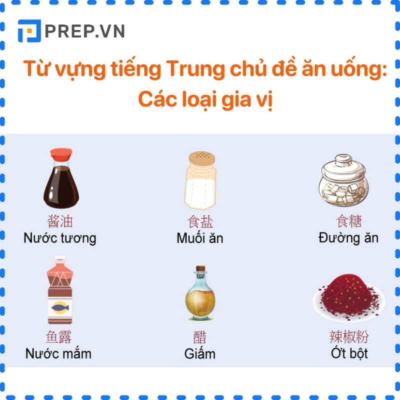 Từ vựng tiếng Trung về chủ đề ăn uống - các loại gia vị