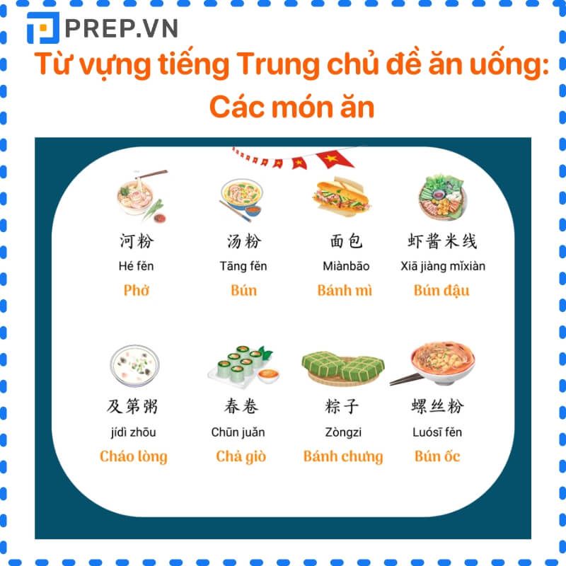 Từ vựng tiếng Trung chủ đề ăn uống về các món ăn