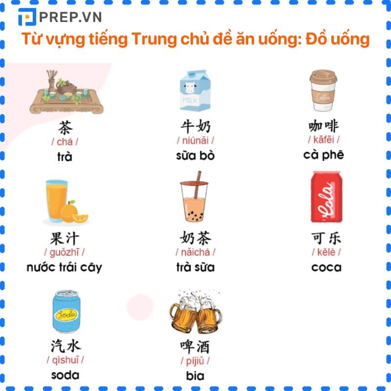 Từ vựng tiếng Trung chủ đề ăn uống: Các loại đồ uống