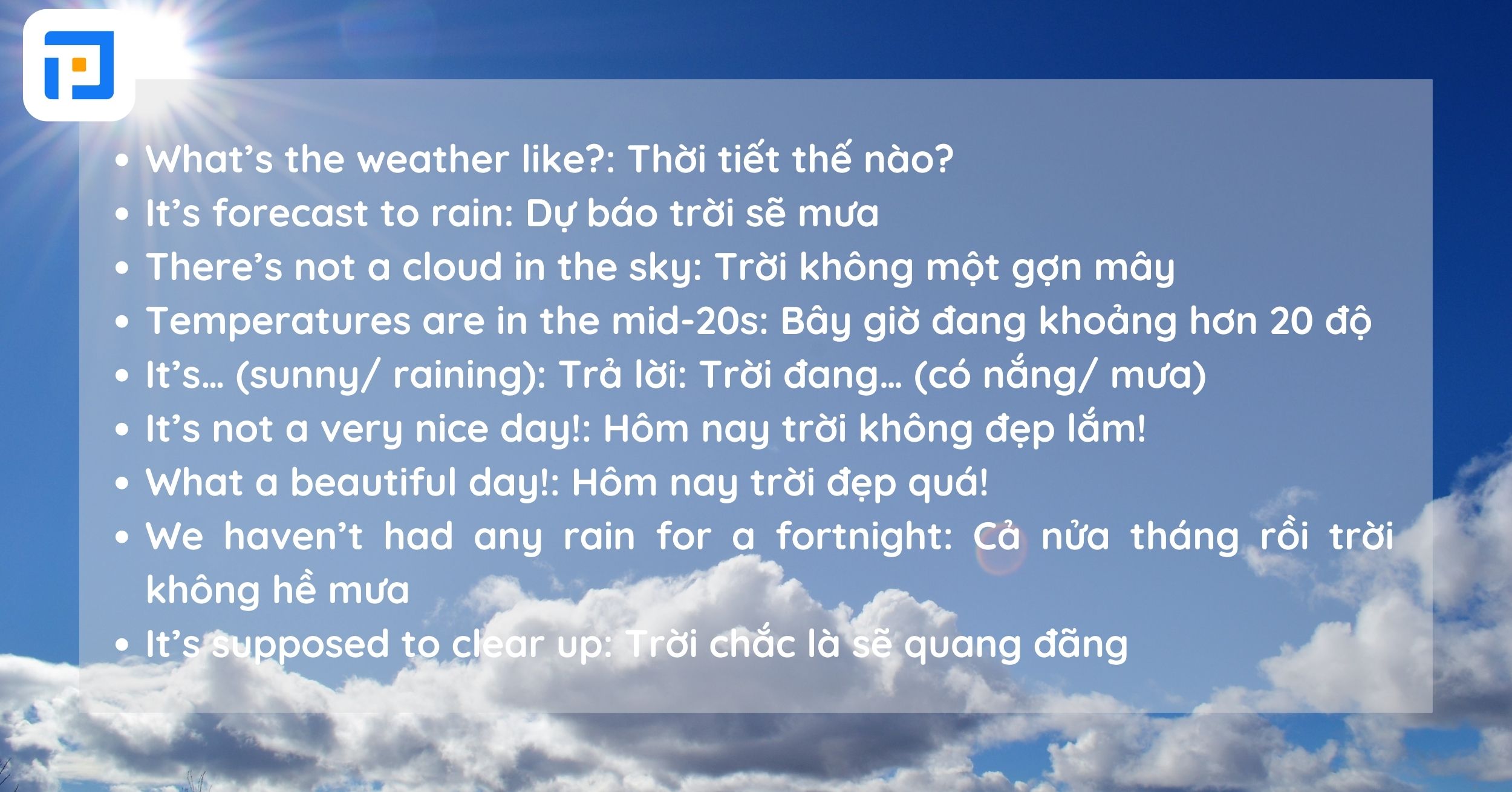 Mẫu câu sử dụng từ vựng về weather