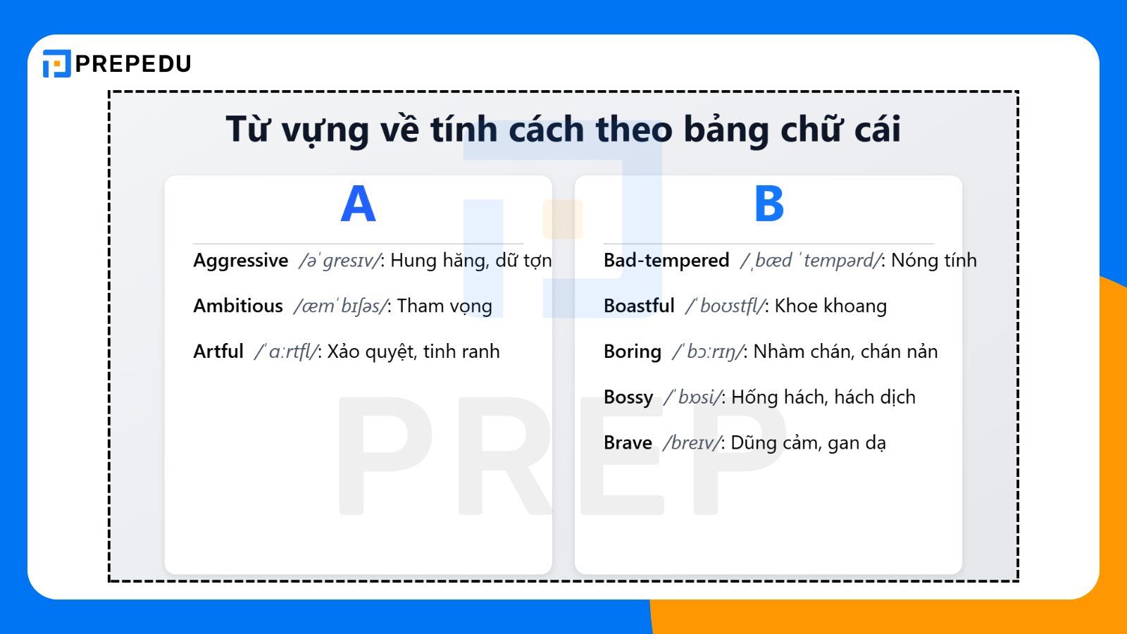 Từ vựng về tính cách tiếng Anh theo bảng chữ cái