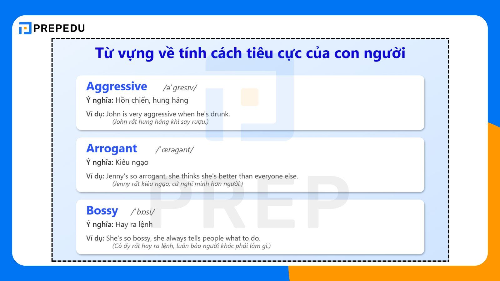 Từ vựng chỉ tính cách tiêu cực của con người