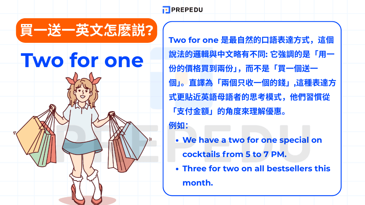 Two for one 是最自然的口語表達方式