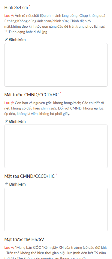 Upload ảnh thẻ, mặt trước, mặt sau CCCD và mặt trước, mặt sau thẻ học sinh