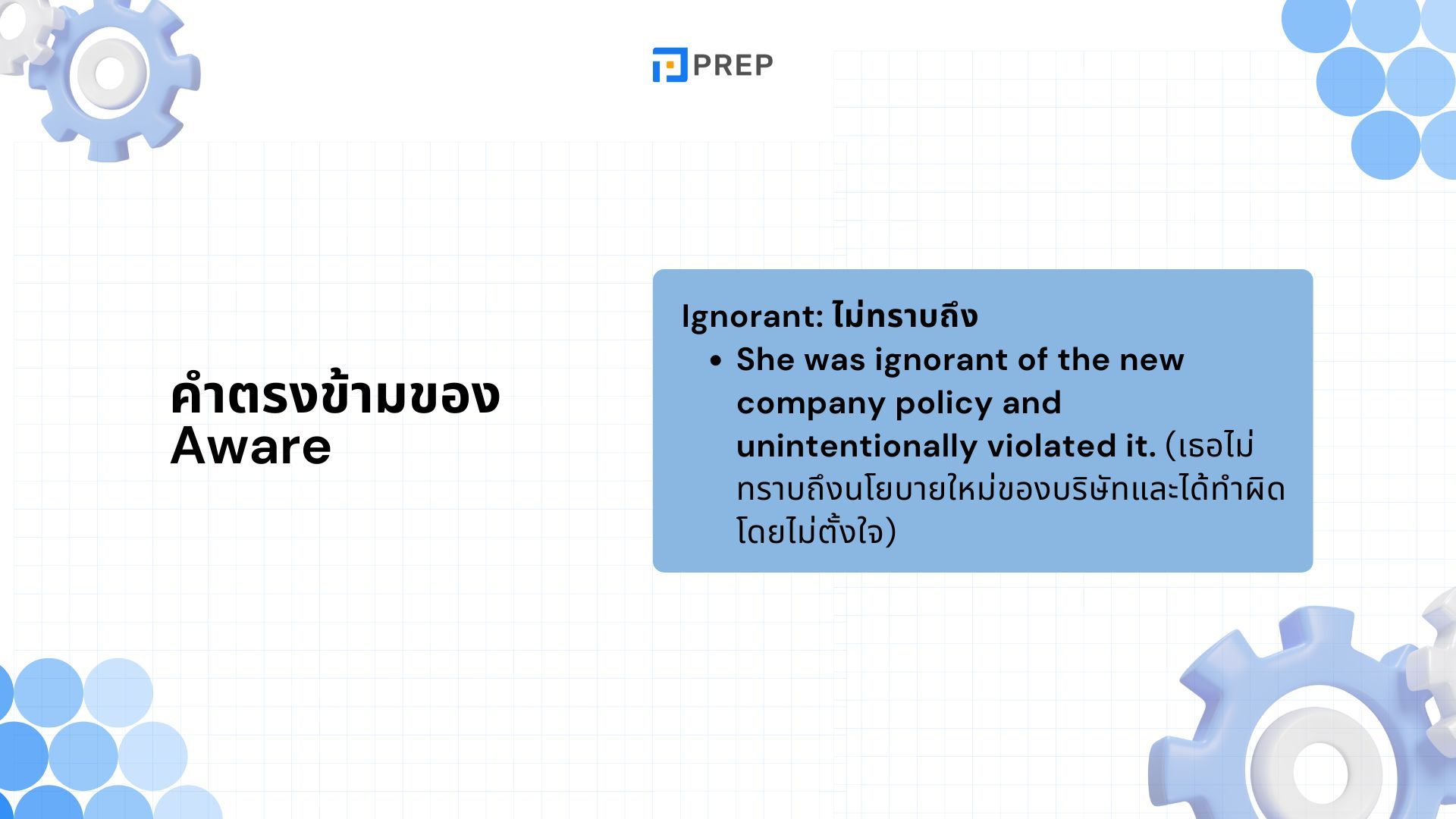 Aware ภาษาอังกฤษหมายถึงอะไร ใช้กับคำบุพบทไหน