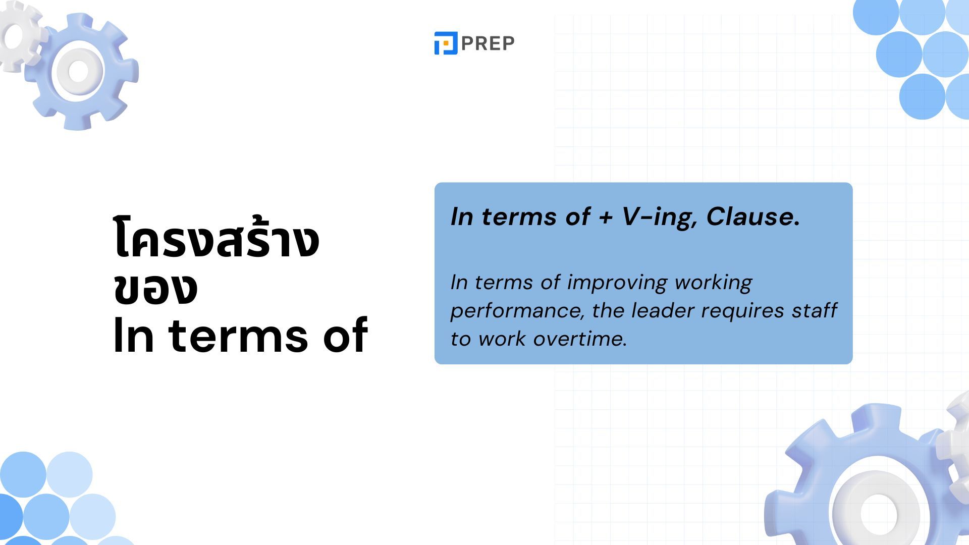 In terms of ในภาษาอังกฤษหมายถึงอะไร การใช้ In Terms Of