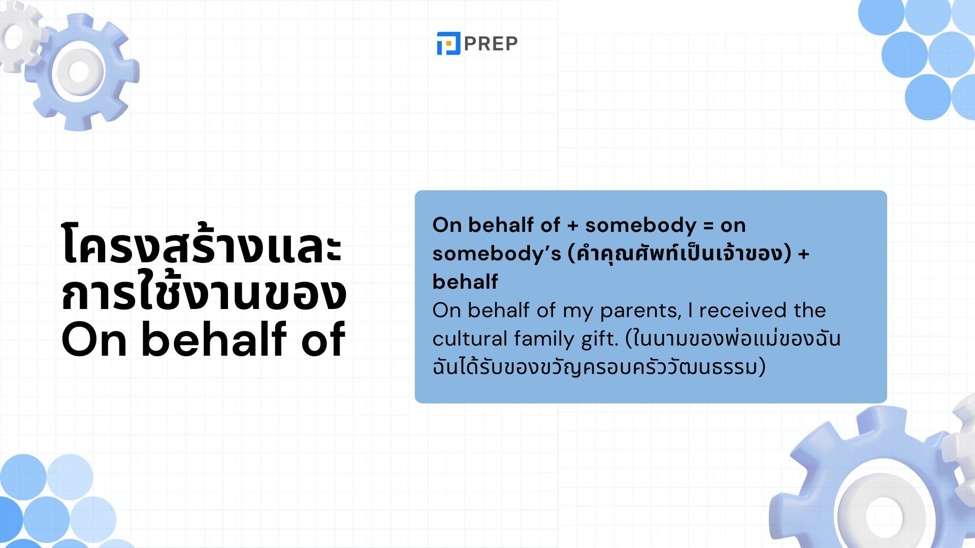 ความหมายและวิธีใช้ On behalf of ในภาษาอังกฤษ