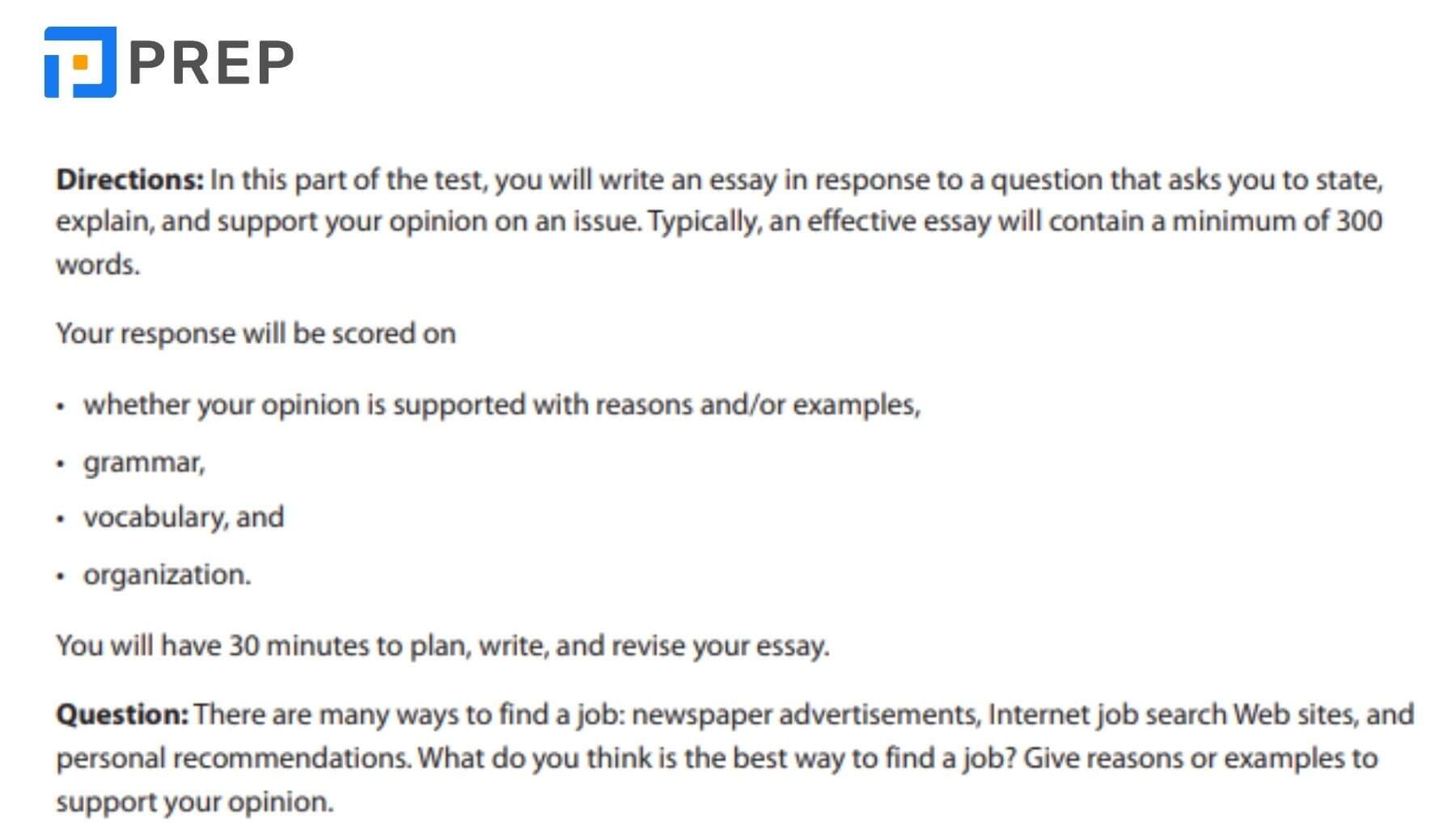 Ví dụ về bài TOEIC Writing Question 8 