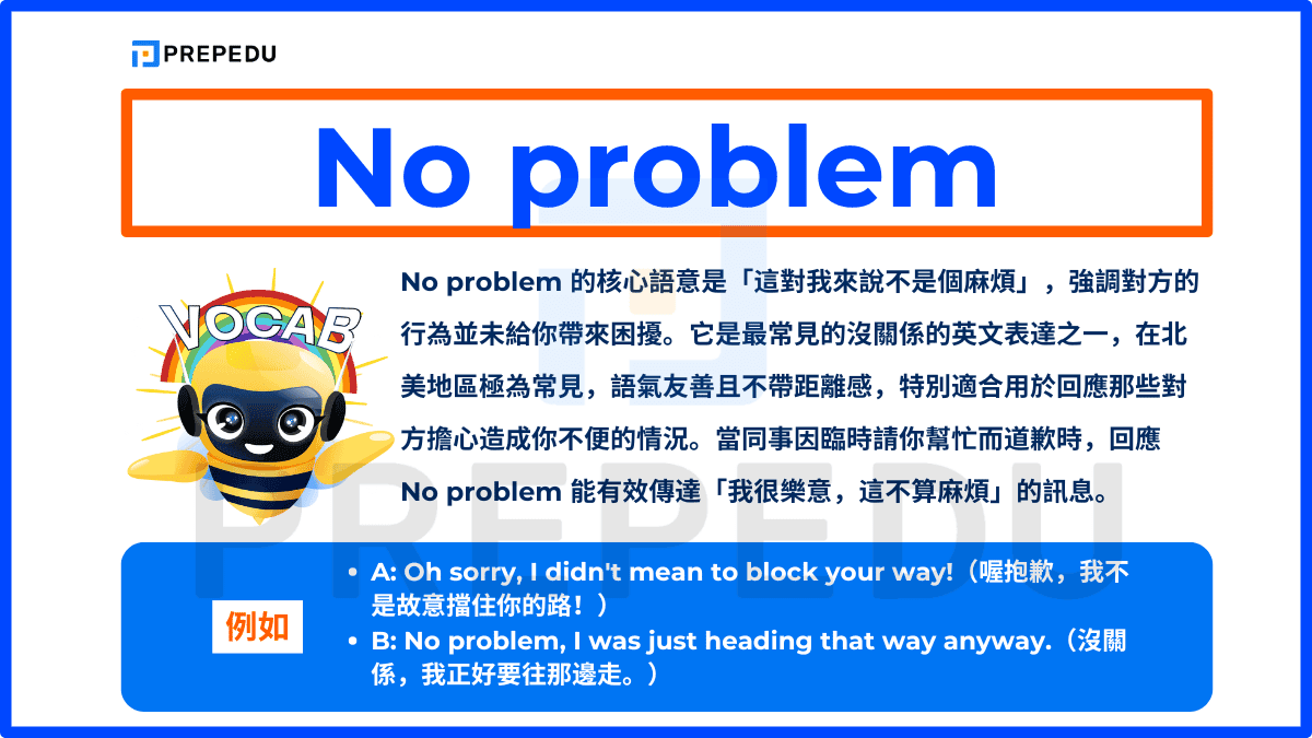 No problem 的核心語意是「這對我來說不是個麻煩」
