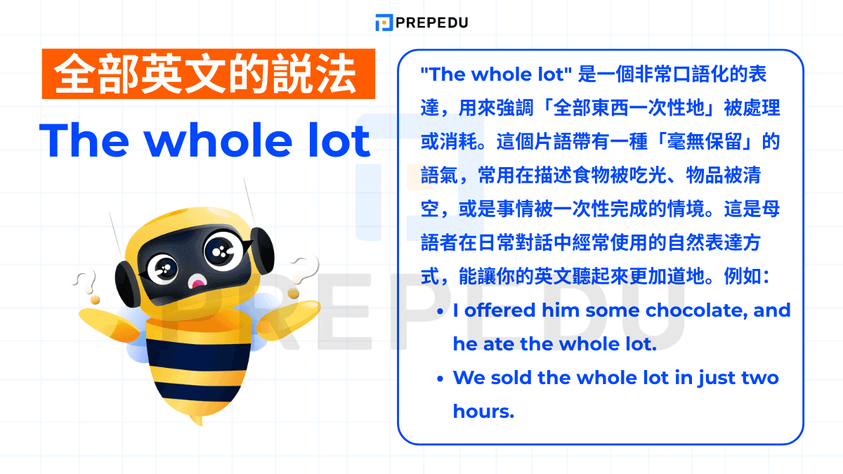 "The whole lot" 是一個非常口語化的表達